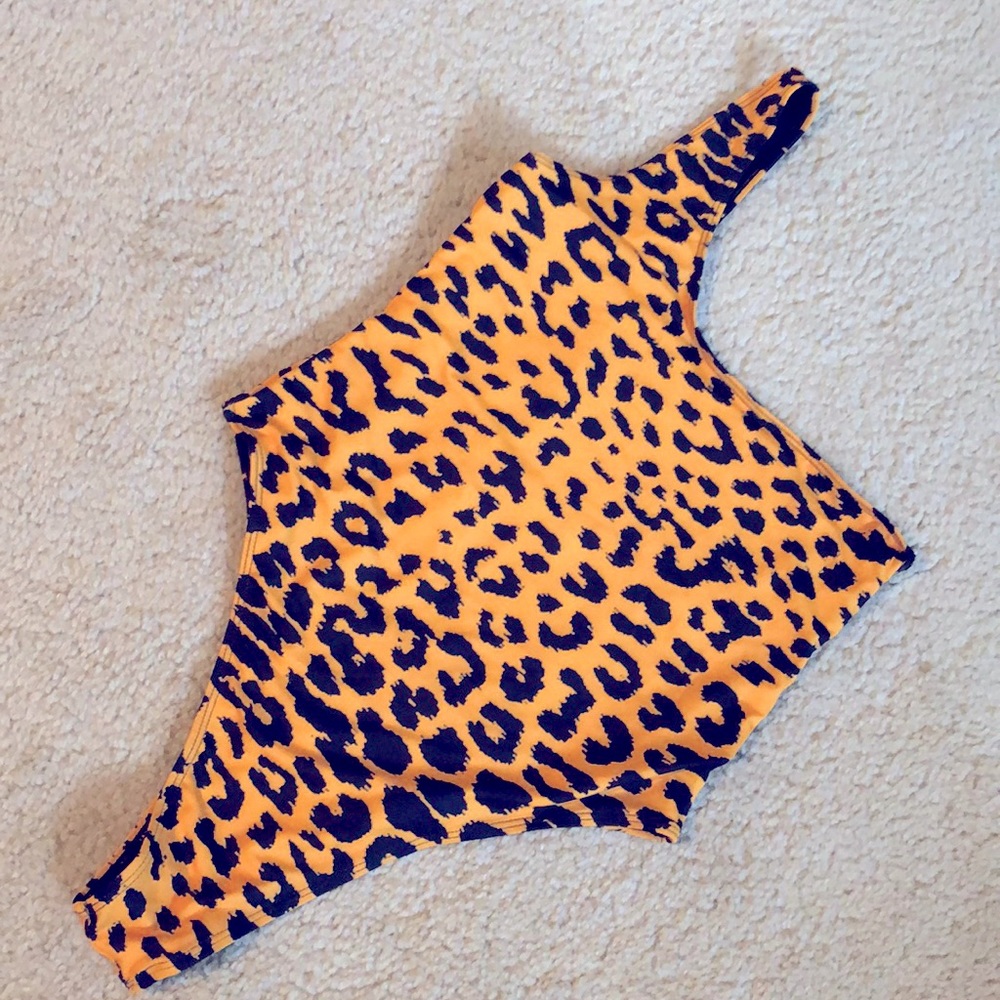 one shoulder leopard print one piece tank swim body suit
